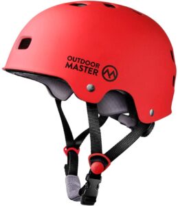 this is an image of a red skateboard helmet for kids, teens and adult
